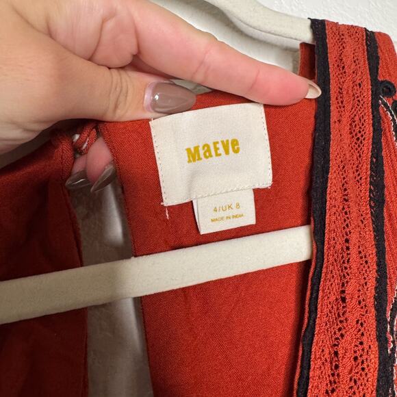 Anthropologie Maeve Desert Embroidered Boho Terracotta Jumpsuit - Picture 8 of 8